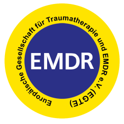 Gelb blaues rundes logo der EUROPÄISCHEN GESELLSCHAFT FÜR TRAUMATHERAPIE UND EMDR E.V